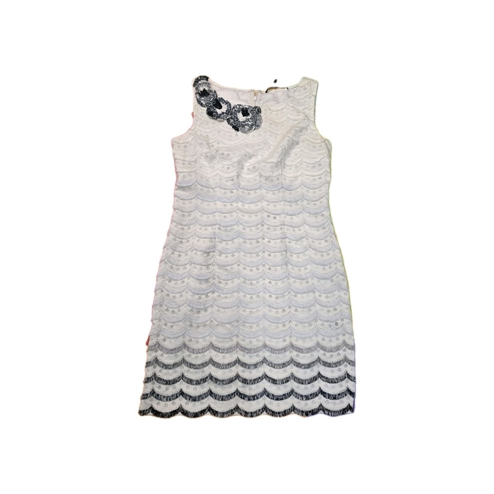 Cynthia Steffe Juniors Size 8 Dress‎ White Grey Ombre Fringe Floral Fits Like XS